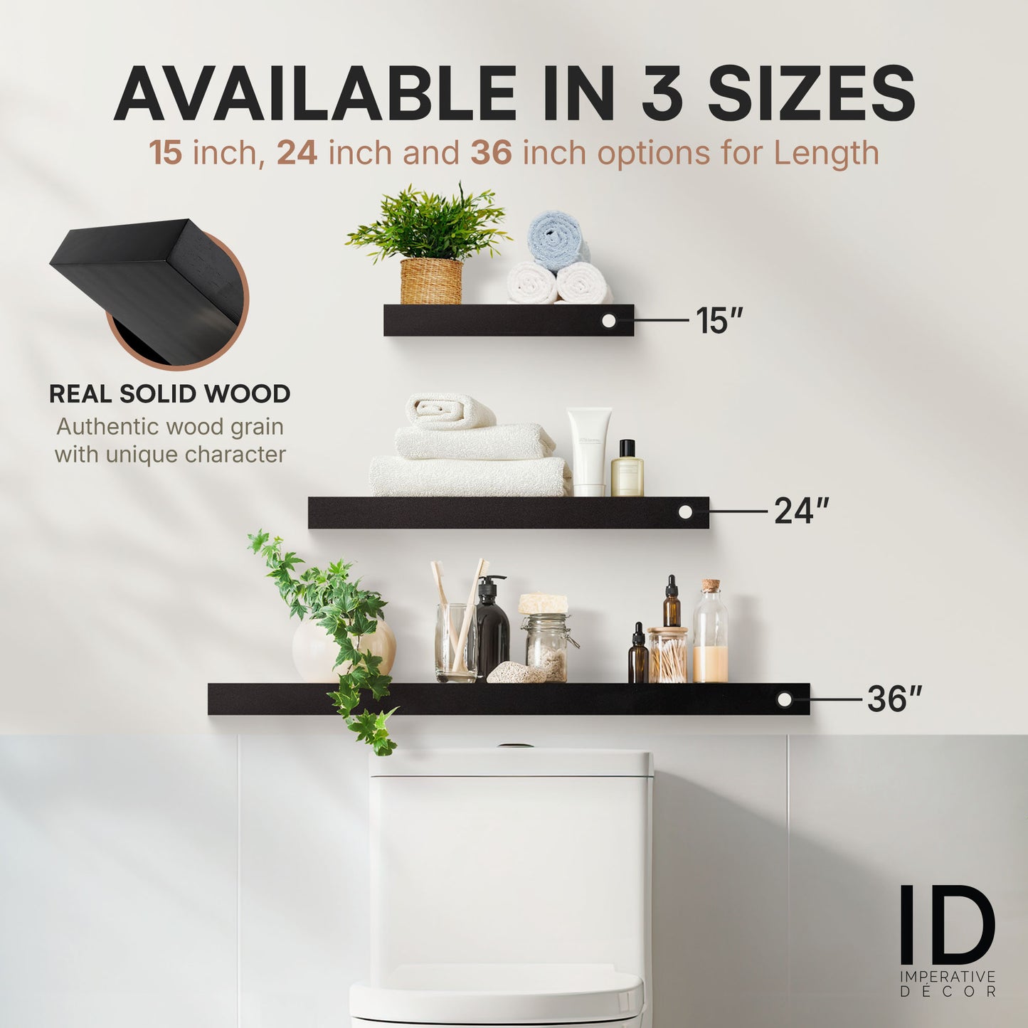 Black Floating Wall Shelves Set of 2