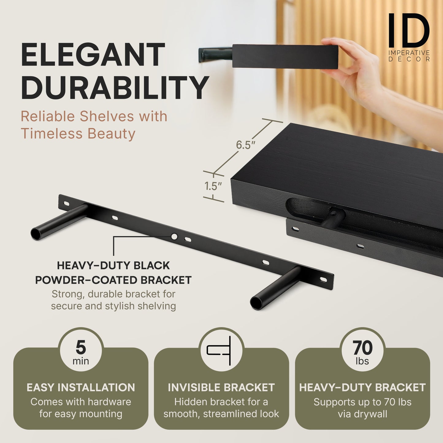 Black Floating Wall Shelves Set of 2