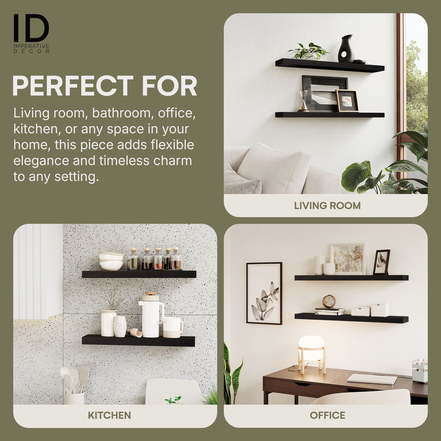 Black Floating Wall Shelves Set of 2