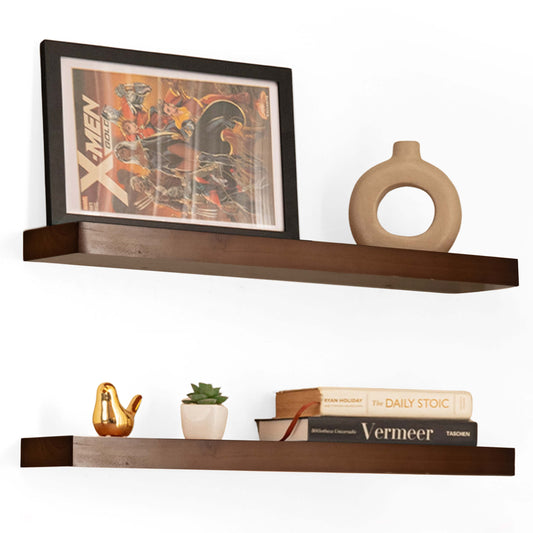 Dark Walnut Floating Wall Shelves Set of 2