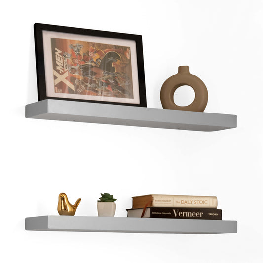 Grey Floating Wall Shelves Set of 2