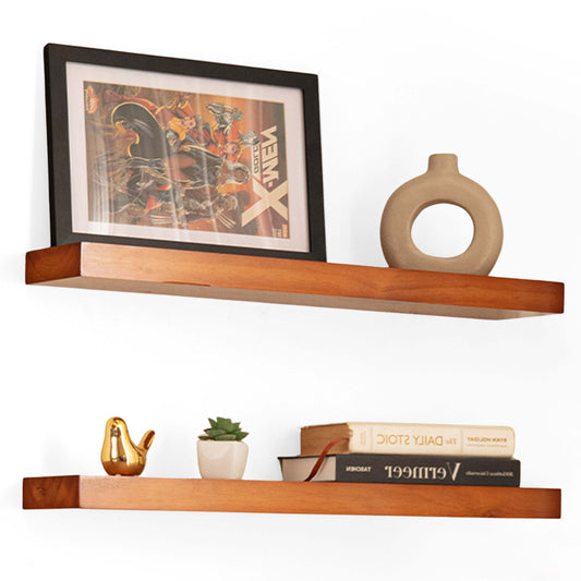 Light Walnut Floating Wall Shelves Set of 2